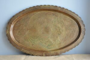 Vintage Moroccan Embosed Brass Tray