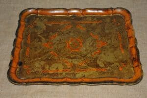 Vintage Italian Painted Orange/Gold Wooden Tray