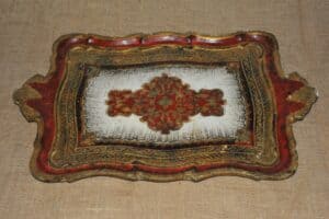 Vintage Italian Painted Red/Gold Wooden Tray