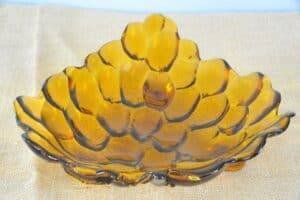 Vintage French Amber Grapes Glass Dish