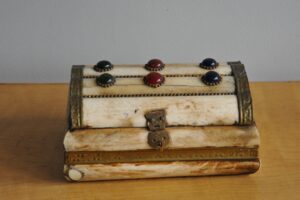 Vintage Bone and Coloured Glass Domed Trinket Box