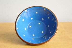 Vintage Devonware Blue and White Polka Dot Dish
