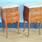 mid century pair of french louis xv style marble top three drawer bedside tables