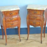 mid century pair of french louis xv style marble top three drawer bedside tables
