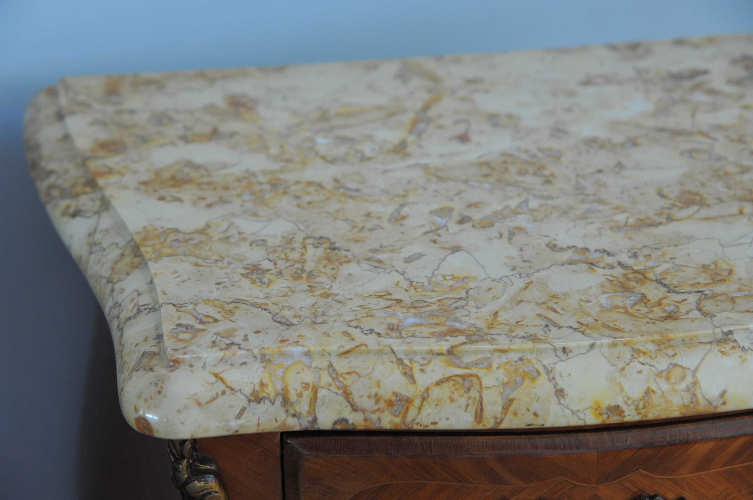 mid century pair of french louis xv style marble top three drawer bedside tables