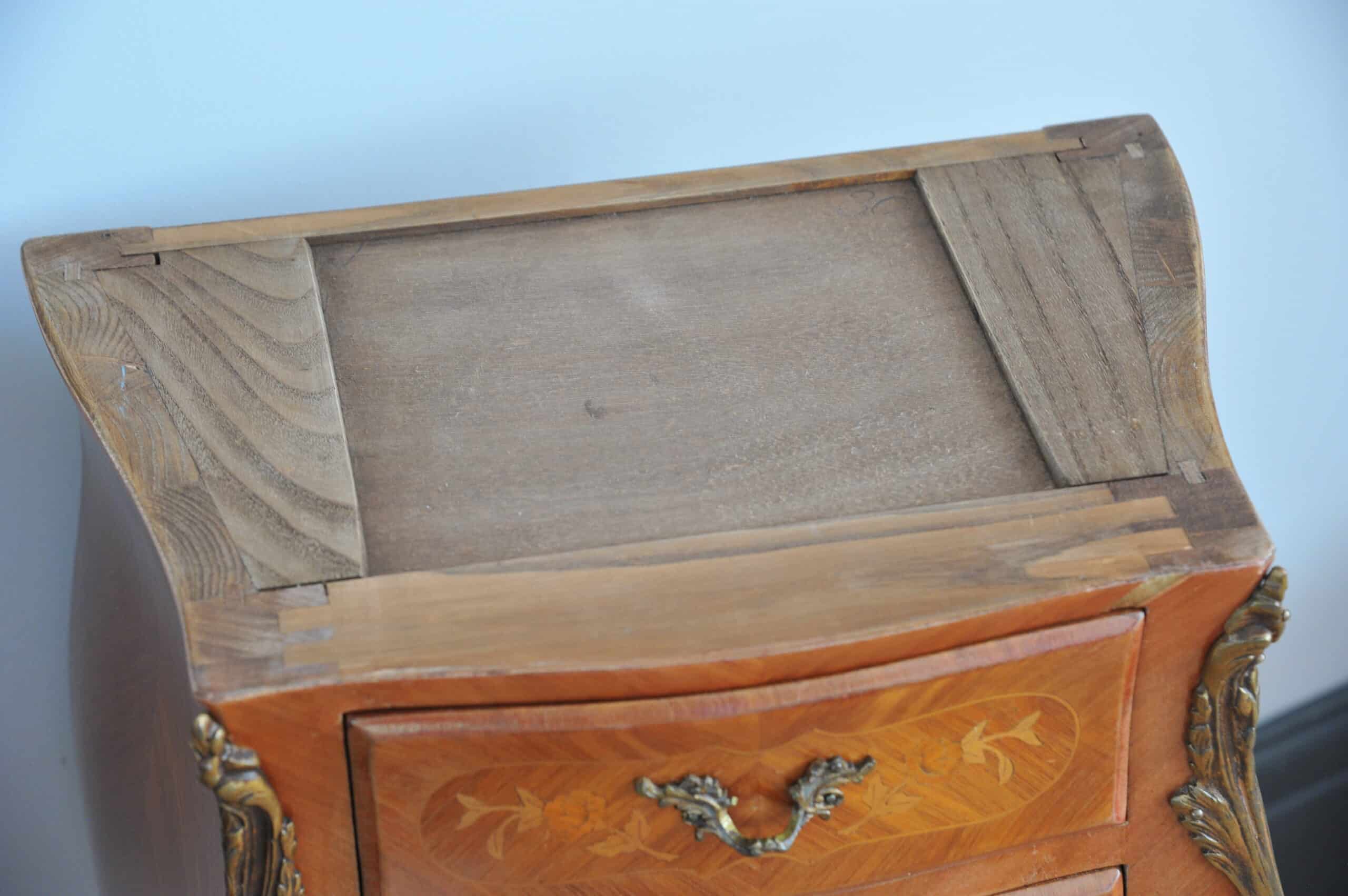 mid century pair of french louis xv style marble top three drawer bedside tables