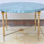 mid century french neo classical round marble and polished metal table