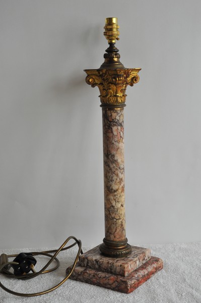 antique marble and bronze corinthian column table lamp