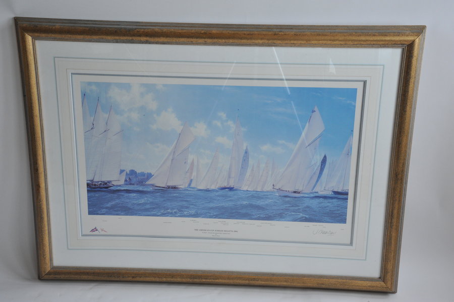 a very large superb vintage america's cup 2001 signed limited edition print by steven dews