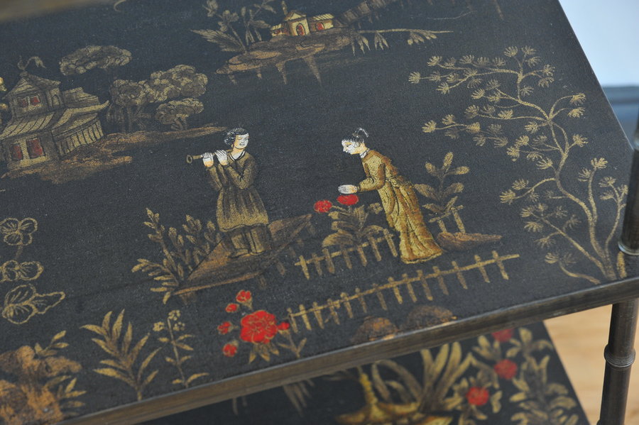 a pair of oriental inspired sidetables