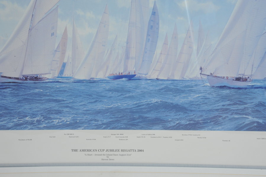 a very large superb vintage america's cup 2001 signed limited edition print by steven dews