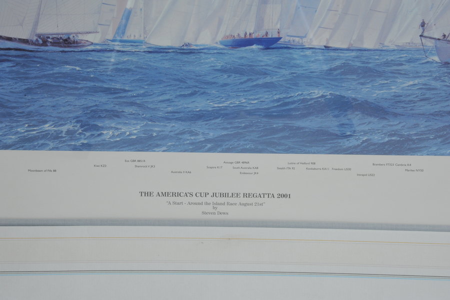 a very large superb vintage america's cup 2001 signed limited edition print by steven dews