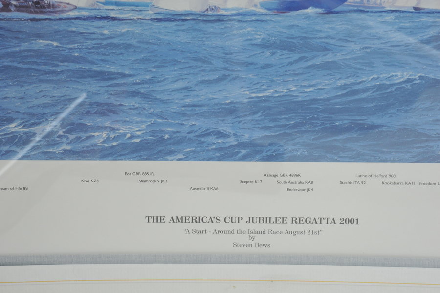 a very large superb vintage america's cup 2001 signed limited edition print by steven dews