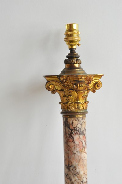 antique marble and bronze corinthian column table lamp