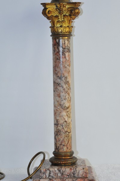 antique marble and bronze corinthian column table lamp