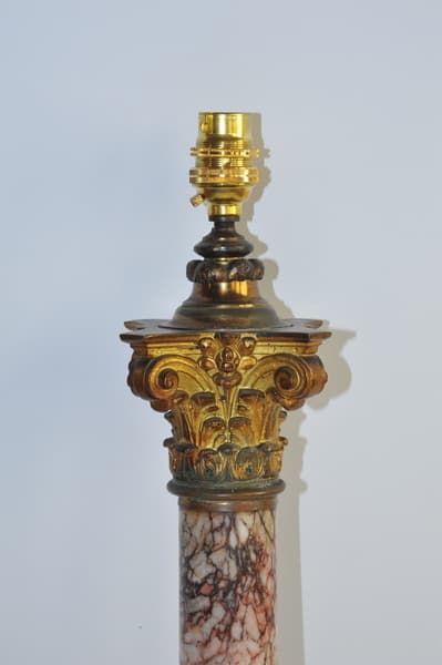 antique marble and bronze corinthian column table lamp