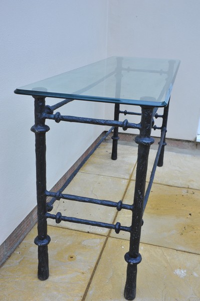 cast metal and glass giacommetti inspired console