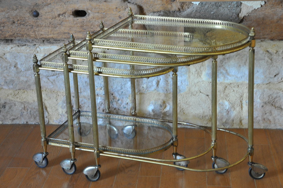 french mid century nesting brass serving drinks trolleys