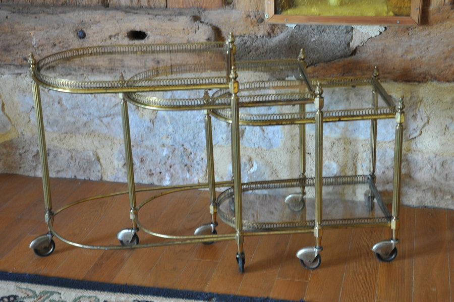 french mid century nesting brass serving drinks trolleys
