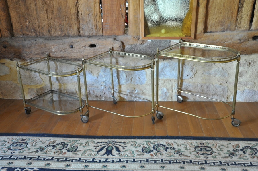 french mid century nesting brass serving drinks trolleys