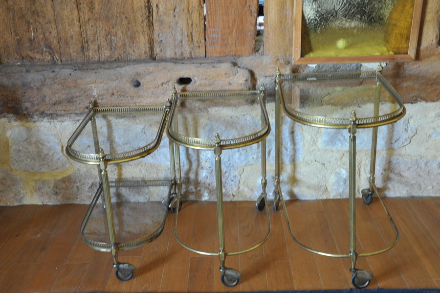 french mid century nesting brass serving drinks trolleys