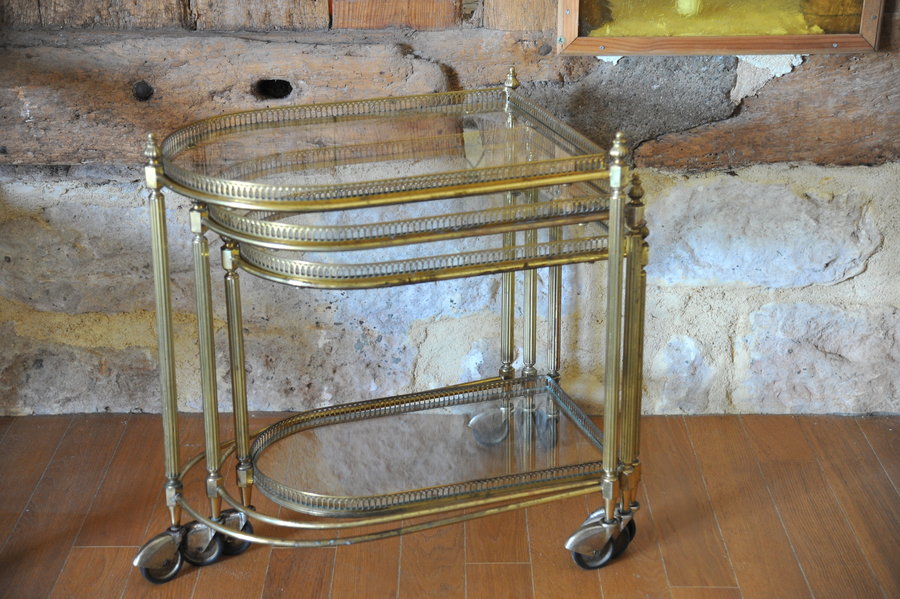 french mid century nesting brass serving drinks trolleys