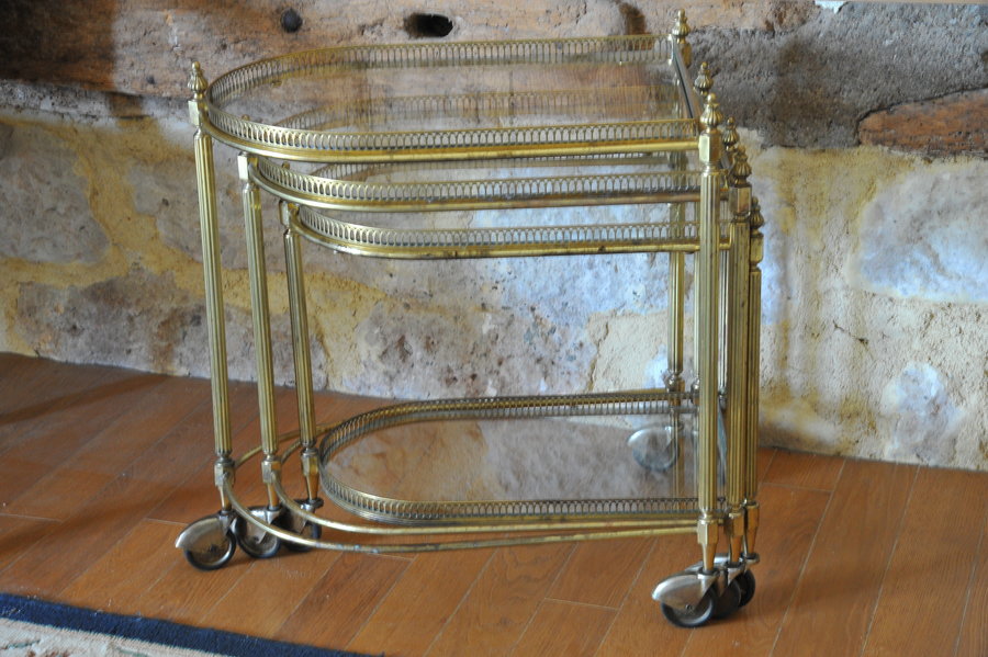 french mid century nesting brass serving drinks trolleys