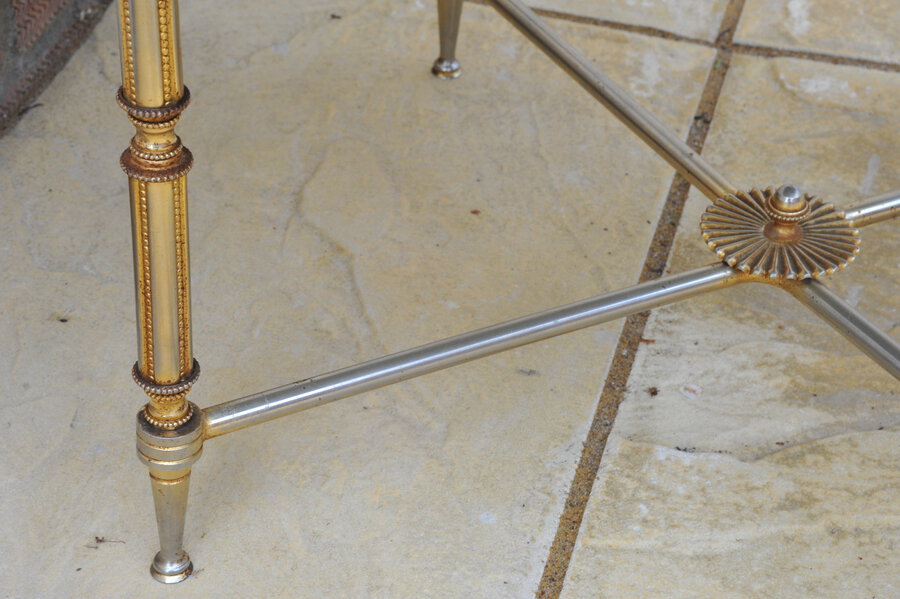 mid century french neo classical round marble and polished metal table