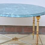 mid century french neo classical round marble and polished metal table