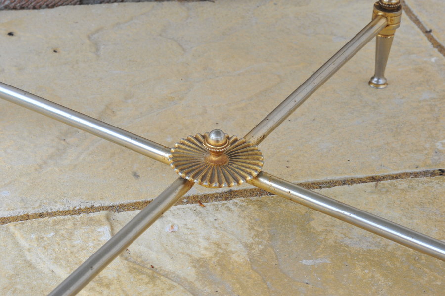 mid century french neo classical round marble and polished metal table