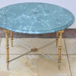 mid century french neo classical round marble and polished metal table