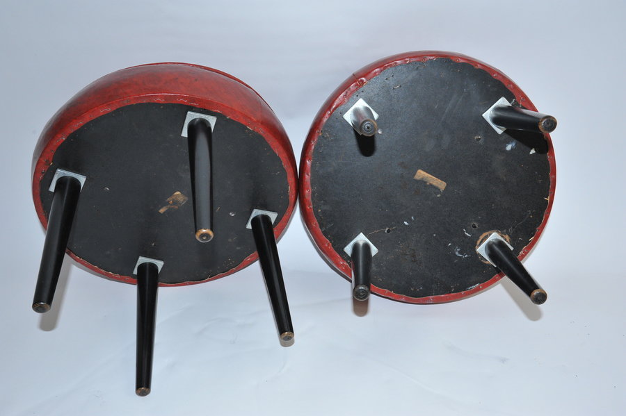pair of vintage mid century upholstered foot stools