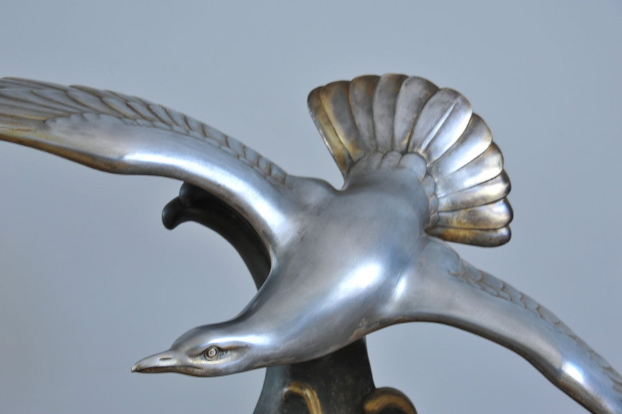 striking french art deco silvered bronze seagull sculpture by l. carvin