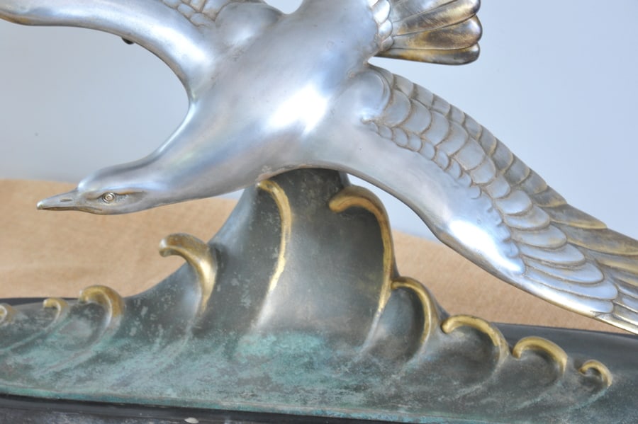 striking french art deco silvered bronze seagull sculpture by l. carvin