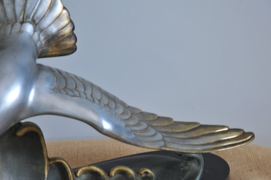 striking french art deco silvered bronze seagull sculpture by l. carvin