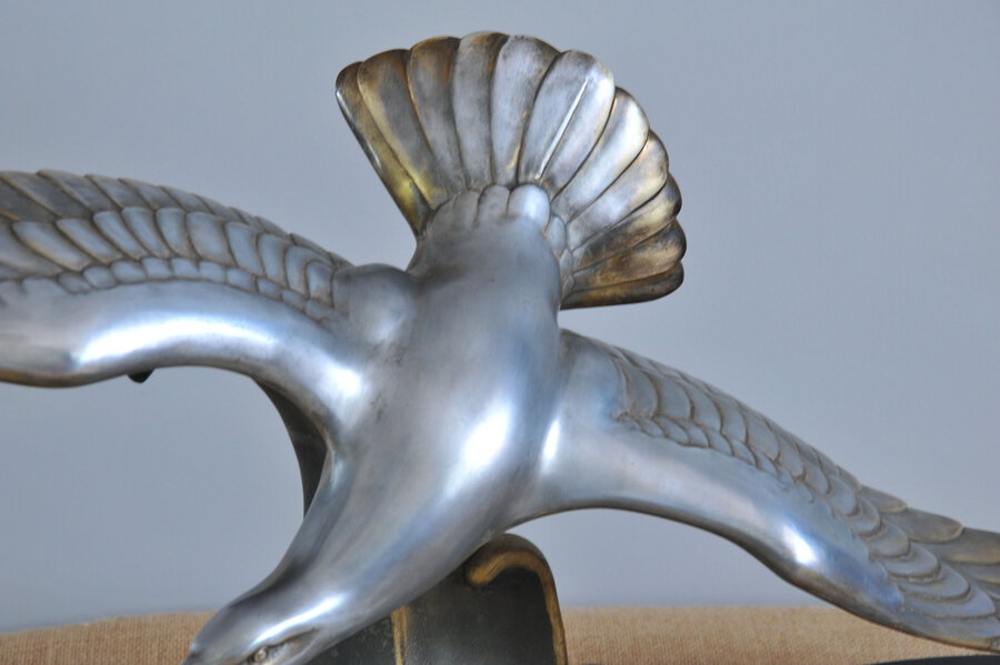 striking french art deco silvered bronze seagull sculpture by l. carvin