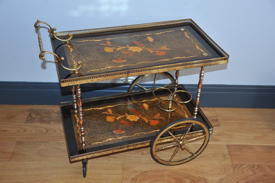 stunning vintage french brass drinks cart