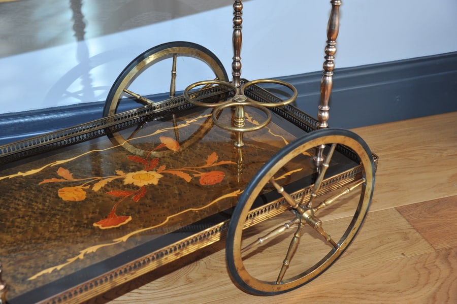 stunning vintage french brass drinks cart