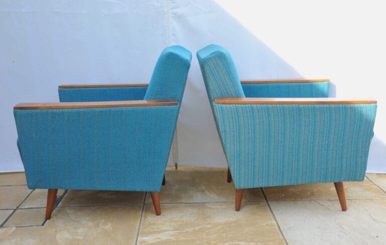 stylish pair of vintage upholstered armchairs