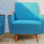 stylish pair of vintage upholstered armchairs