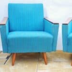 stylish pair of vintage upholstered armchairs