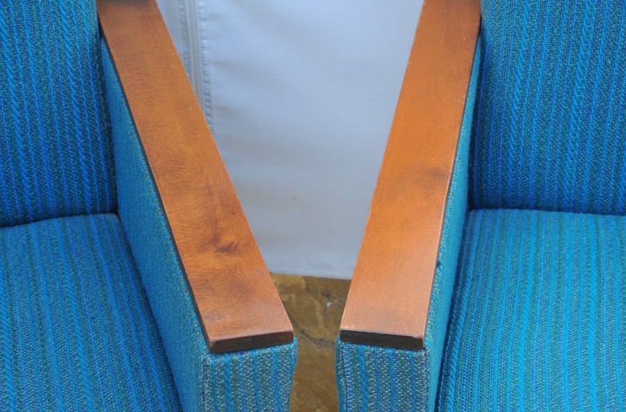 stylish pair of vintage upholstered armchairs