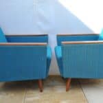 stylish pair of vintage upholstered armchairs