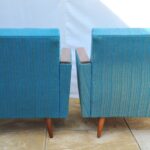 stylish pair of vintage upholstered armchairs