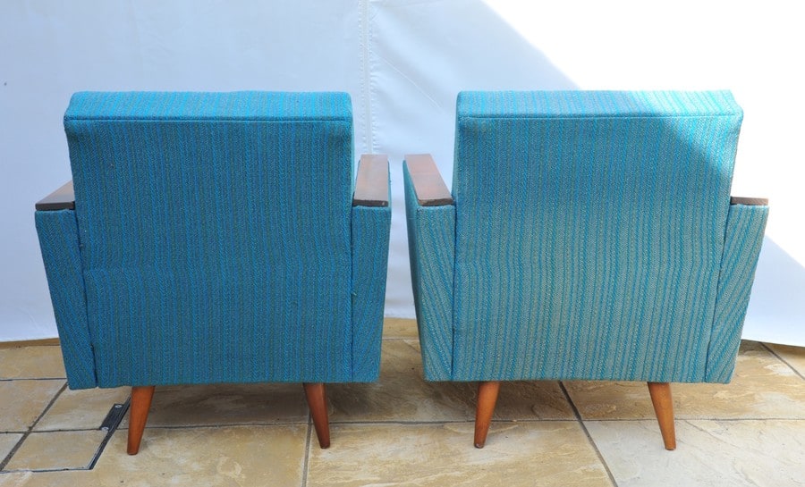 stylish pair of vintage upholstered armchairs