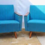 stylish pair of vintage upholstered armchairs