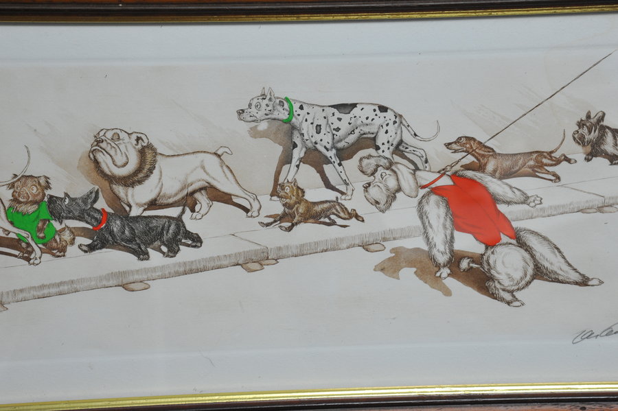 vintage boris o'klein dirty dogs of paris lithographic print