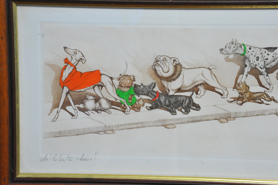 vintage boris o'klein dirty dogs of paris lithographic print