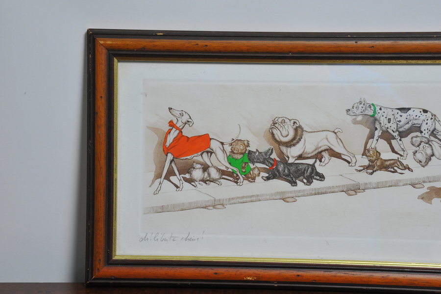 vintage boris o'klein dirty dogs of paris lithographic print