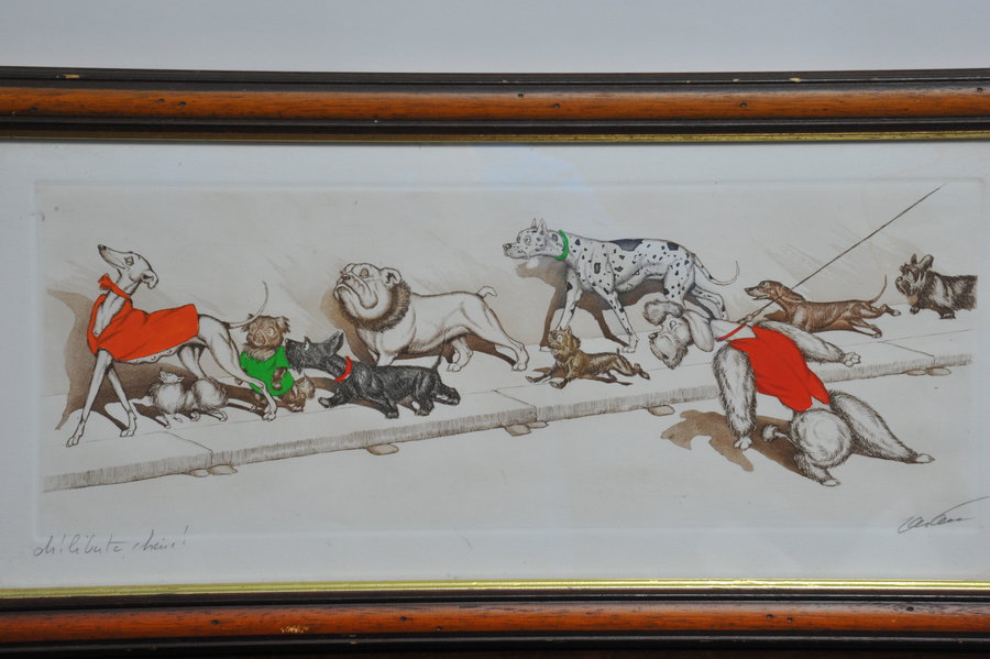 vintage boris o'klein dirty dogs of paris lithographic print